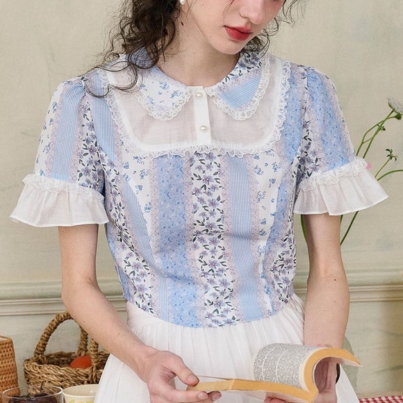 Simple Retro MALIYAH DOLLY COLLAR LACE
FLORAL CONTRAST RUFFLE SLEEVE PATCHWORK - Picture 1 of 13